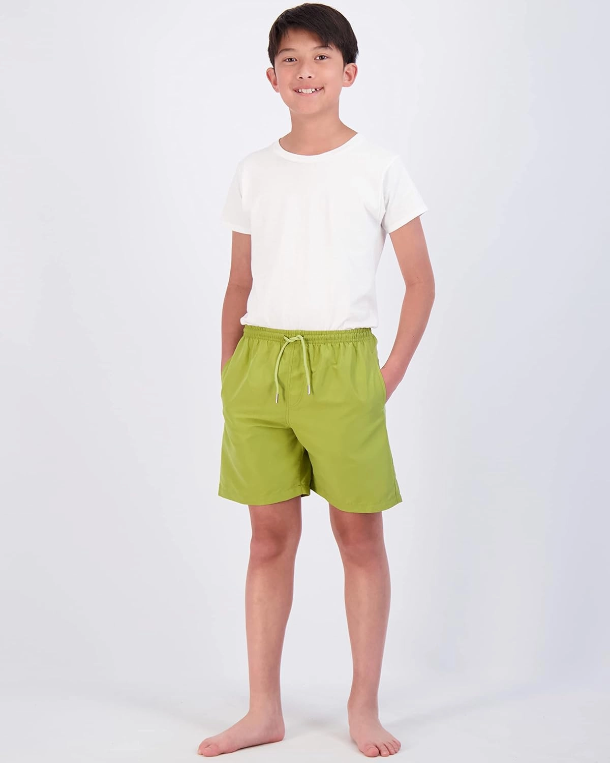Real Essentials 3-Pack: Boy's Swim Board Shorts Trunks with Drawstring Beach UPF Swimwear Surf Swimming Short for Boys