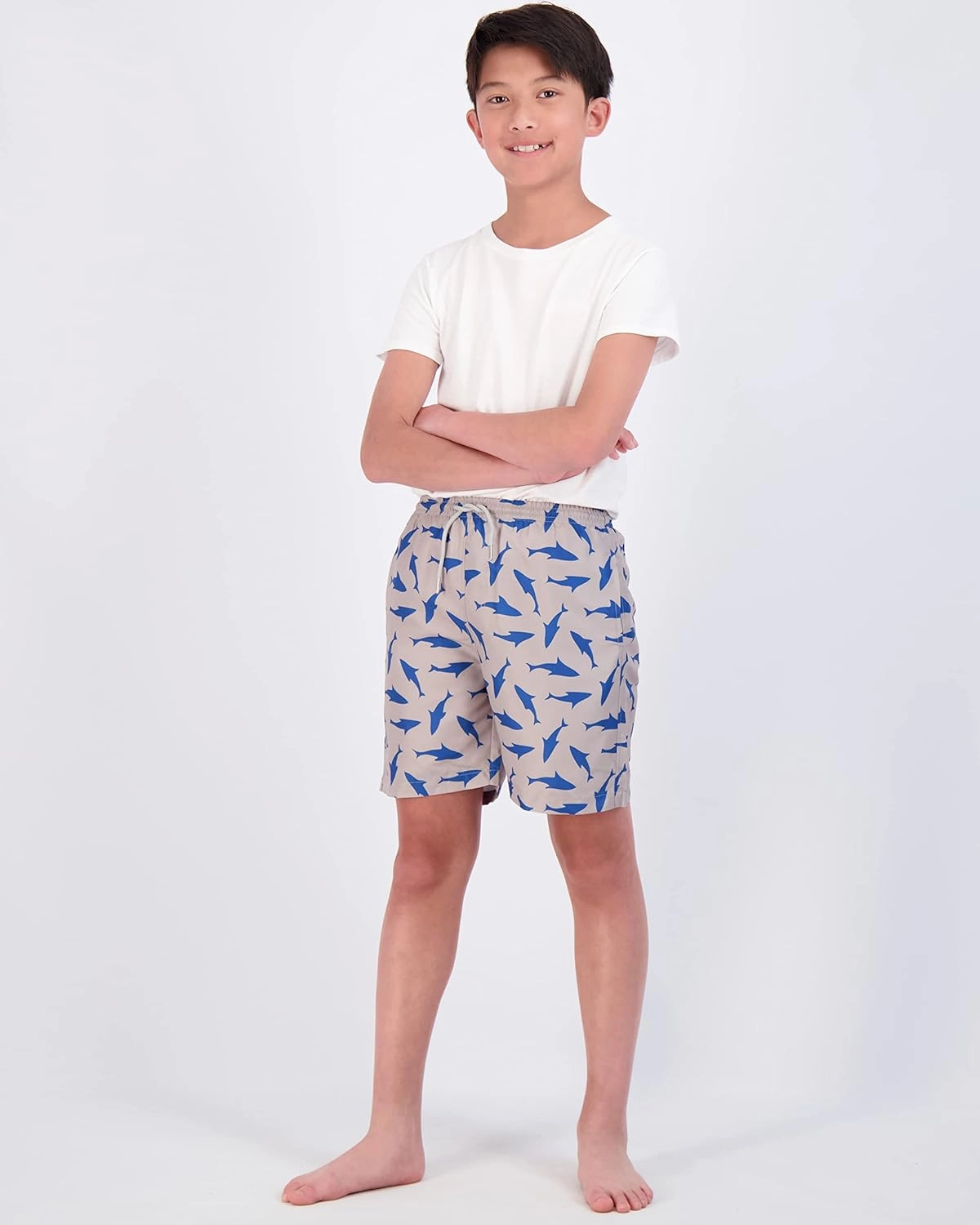 Real Essentials 3-Pack: Boy's Swim Board Shorts Trunks with Drawstring Beach UPF Swimwear Surf Swimming Short for Boys