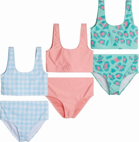 Real Essentials 3 Pack: Girl's 2-Piece Beach Sport Bikini Swimsuit - Swimwear for Girls UPF 50 