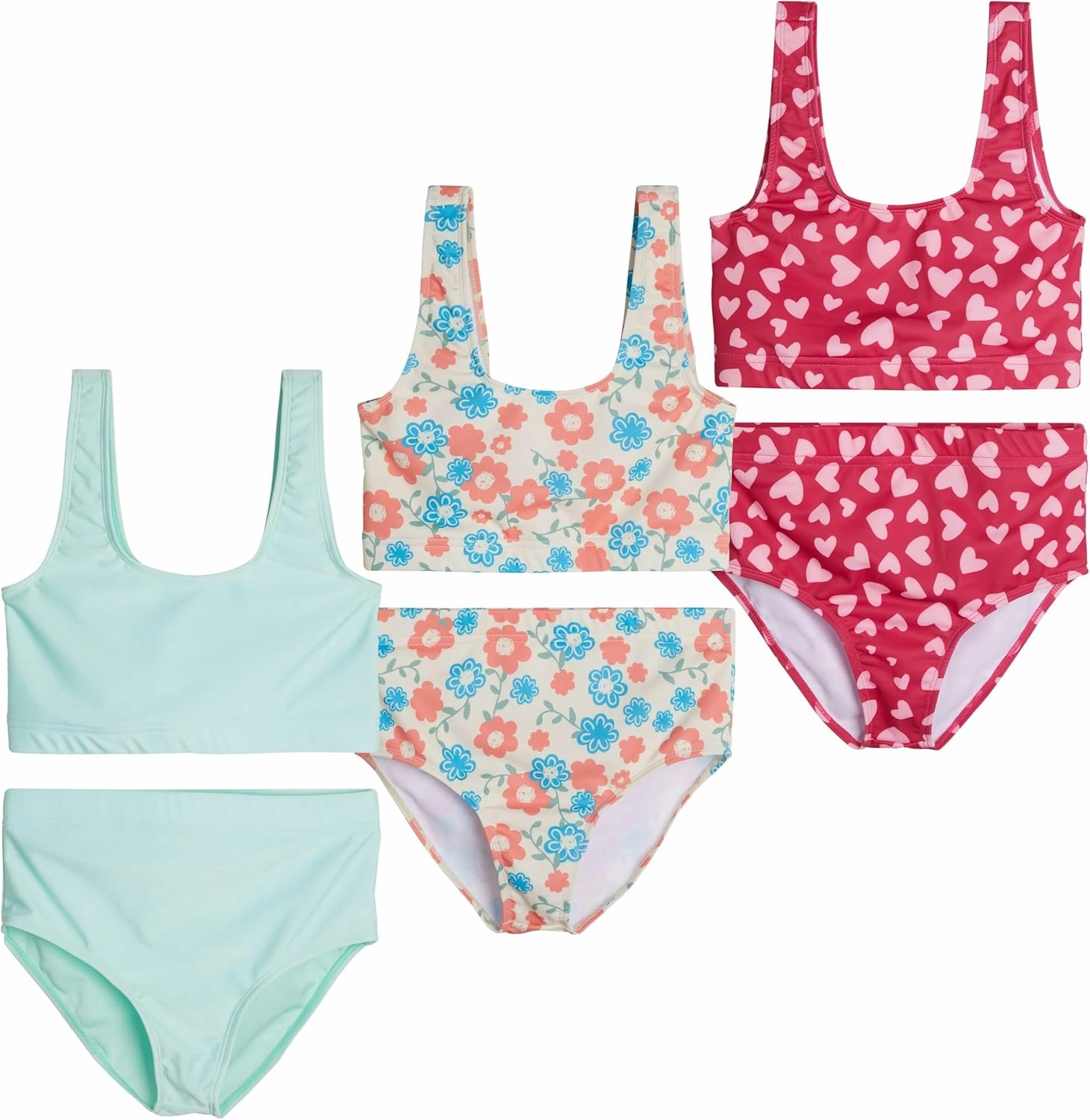 Real Essentials 3 Pack: Girl's 2-Piece Beach Sport Bikini Swimsuit - Swimwear for Girls UPF 50 