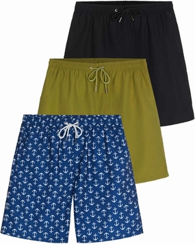 Real Essentials 3 Pack: Men's 7" Quick-Dry Swim Trunk with with Mesh Lining (Available in Big & Tall)