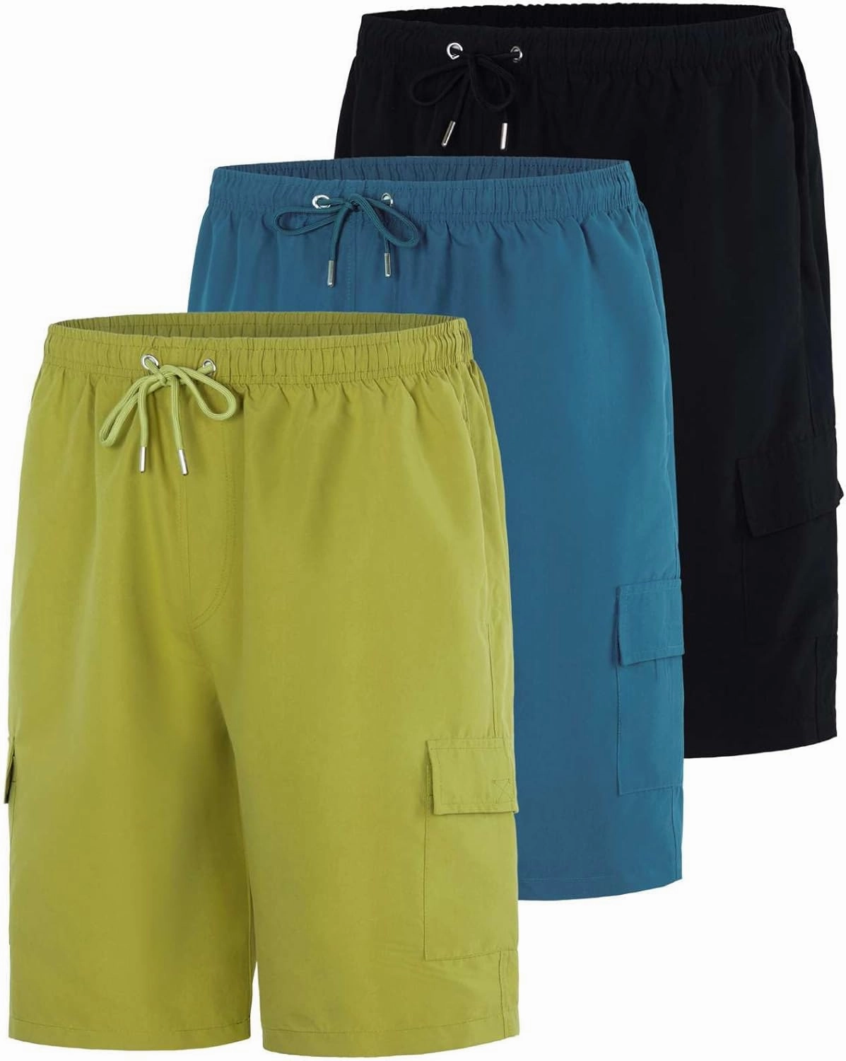 Real Essentials 3 Pack: Men's Swim Trunks with Cargo Pockets & Mesh Lining (Available in Big & Tall)