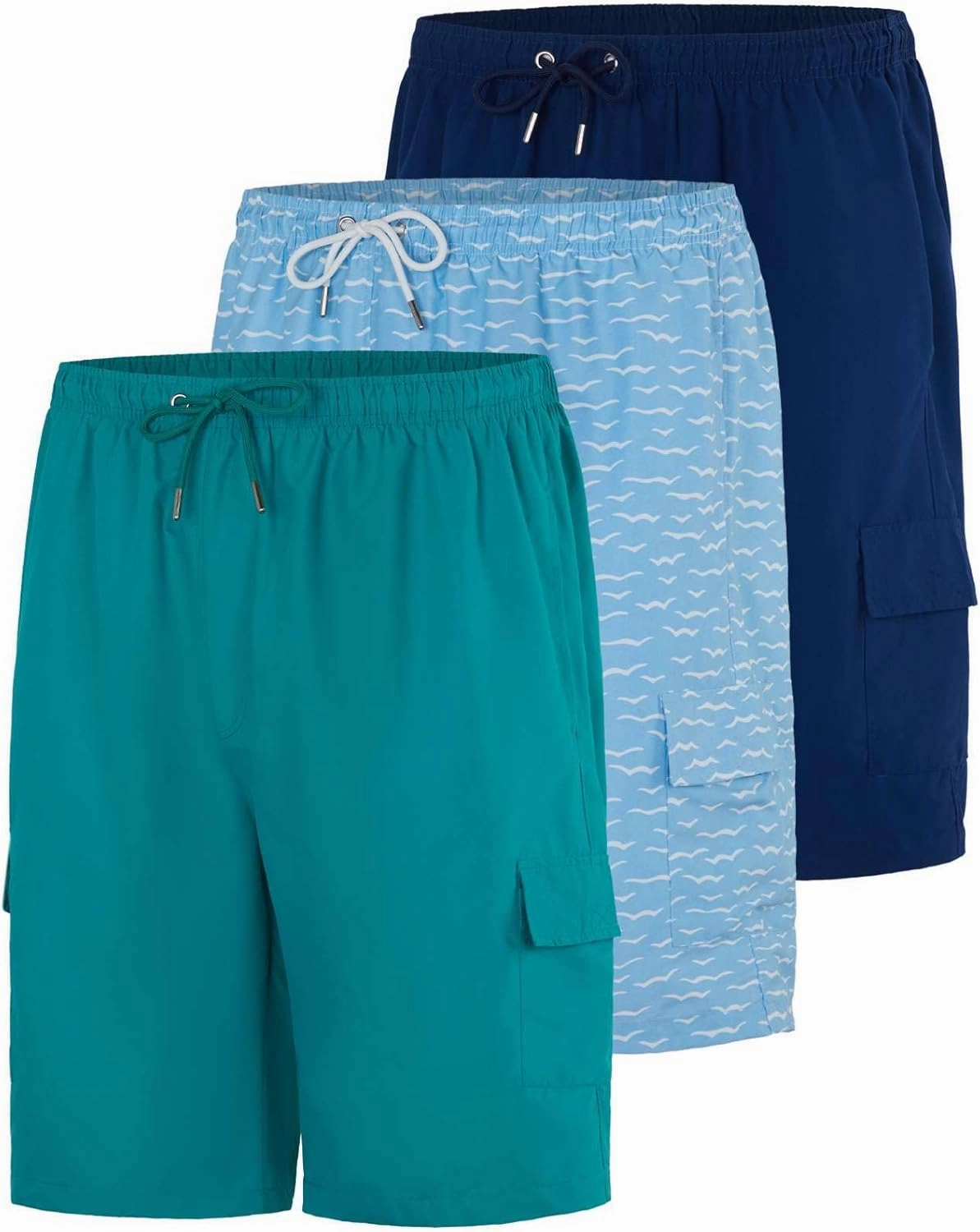 Real Essentials 3 Pack: Men's Swim Trunks with Cargo Pockets & Mesh Lining (Available in Big & Tall)
