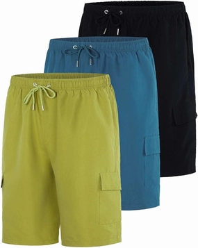 Real Essentials 3 Pack: Men's Swim Trunks with Cargo Pockets & Mesh Lining (Available in Big & Tall)