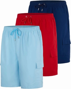 Real Essentials 3 Pack: Men's Swim Trunks with Cargo Pockets & Mesh Lining (Available in Big & Tall)
