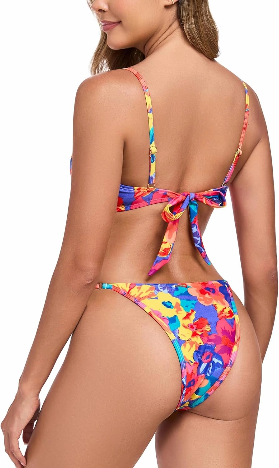 RELLECIGA Women Bandeau Bikini Set Adjustable Splicing Color High Cut Two Piece Bathing Suits