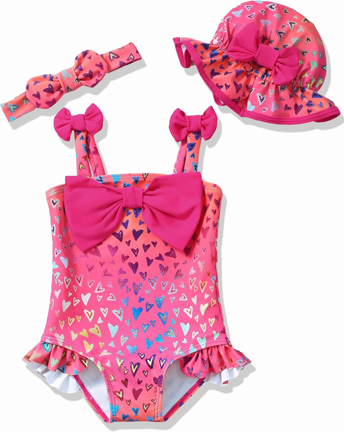 Renotemy Baby Girl Swimsuit Infant Bathing Suit Swimwear Sleeveless Bikini Tankini Toddler Girl One-Piece Swimsuit with Hat