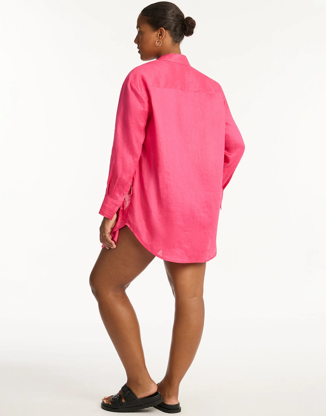 Resort Linen Beach Shirt - Hot Pink