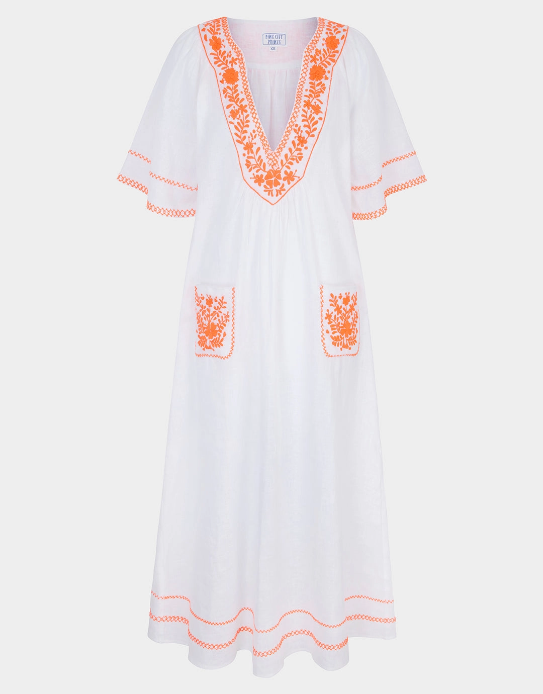 Rhodes Kaftan - White and Orange