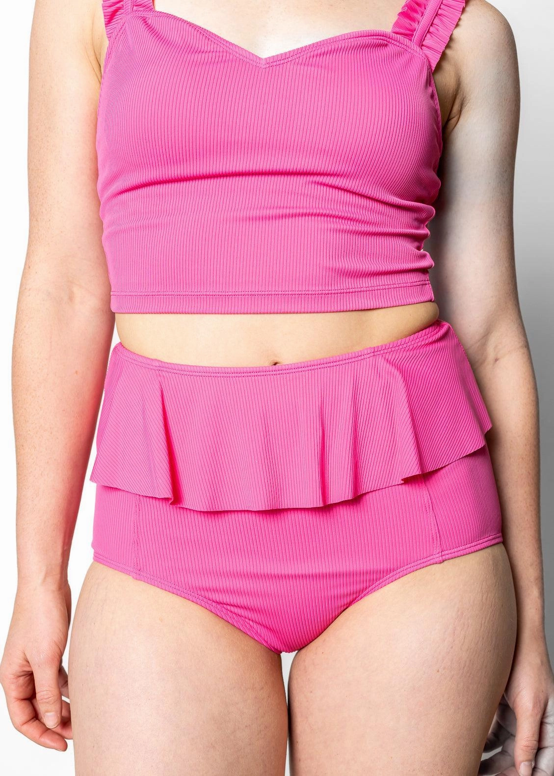 Ribbed Azalea Pink | Peplum Bottoms