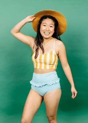 Ribbed Dusty Light Blue | Mid-Ruffle Bottoms