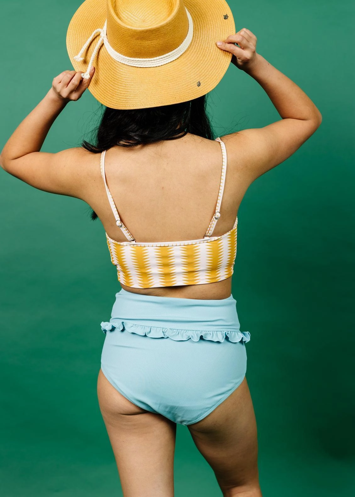 Ribbed Dusty Light Blue | Mid-Ruffle Bottoms