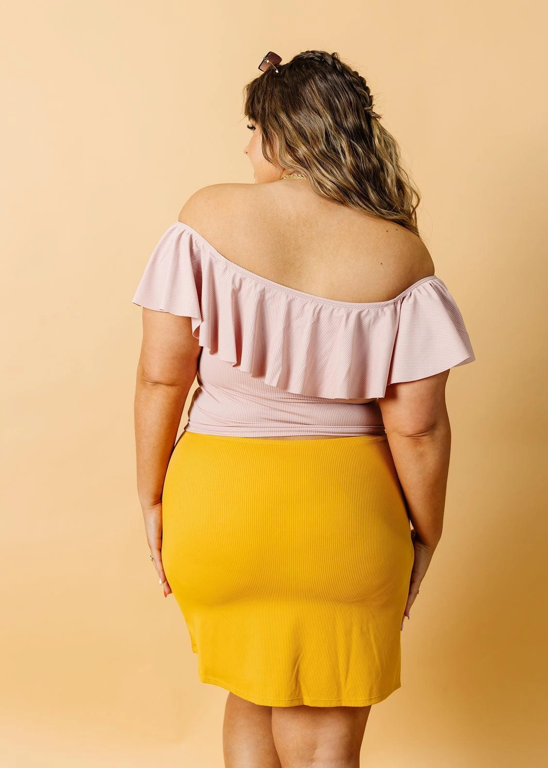 Ribbed Light Mauve | Ruffled Around Top