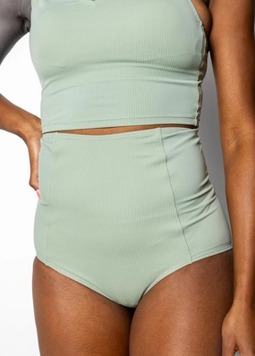 Ribbed Sage | Extended High-Waisted Bottoms