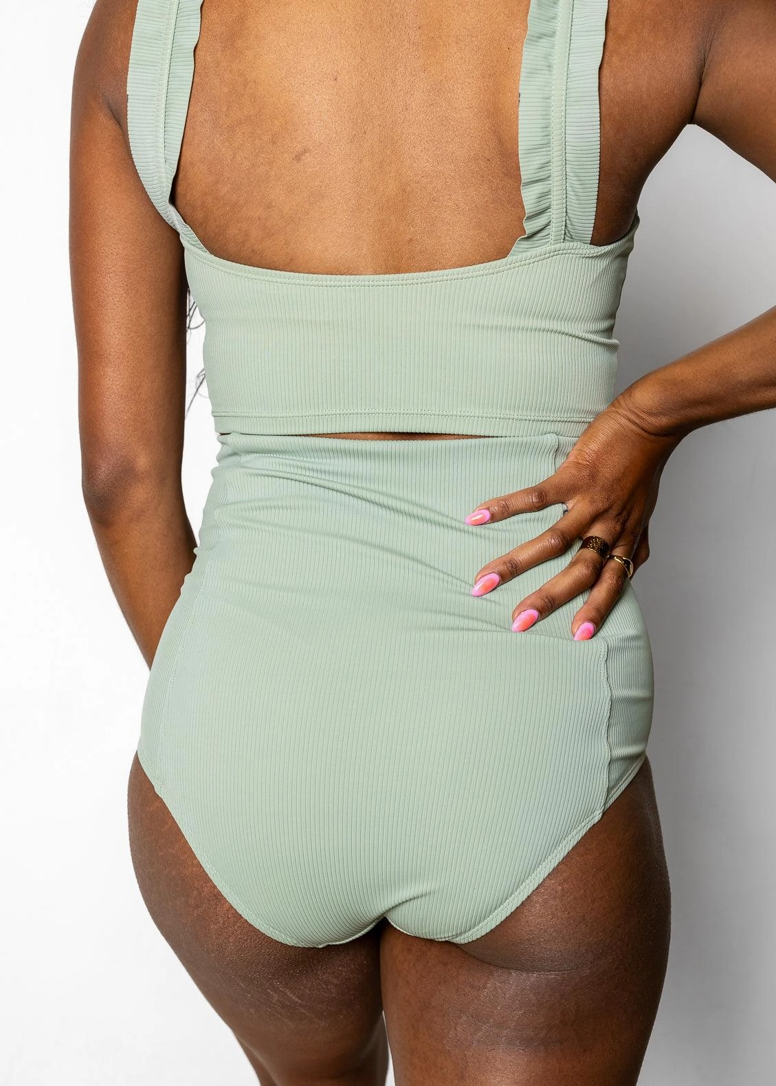 Ribbed Sage | Extended High-Waisted Bottoms