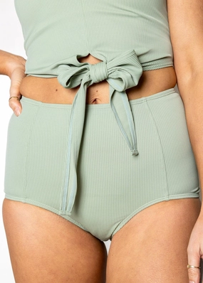 Ribbed Sage | High-Waisted Bottoms