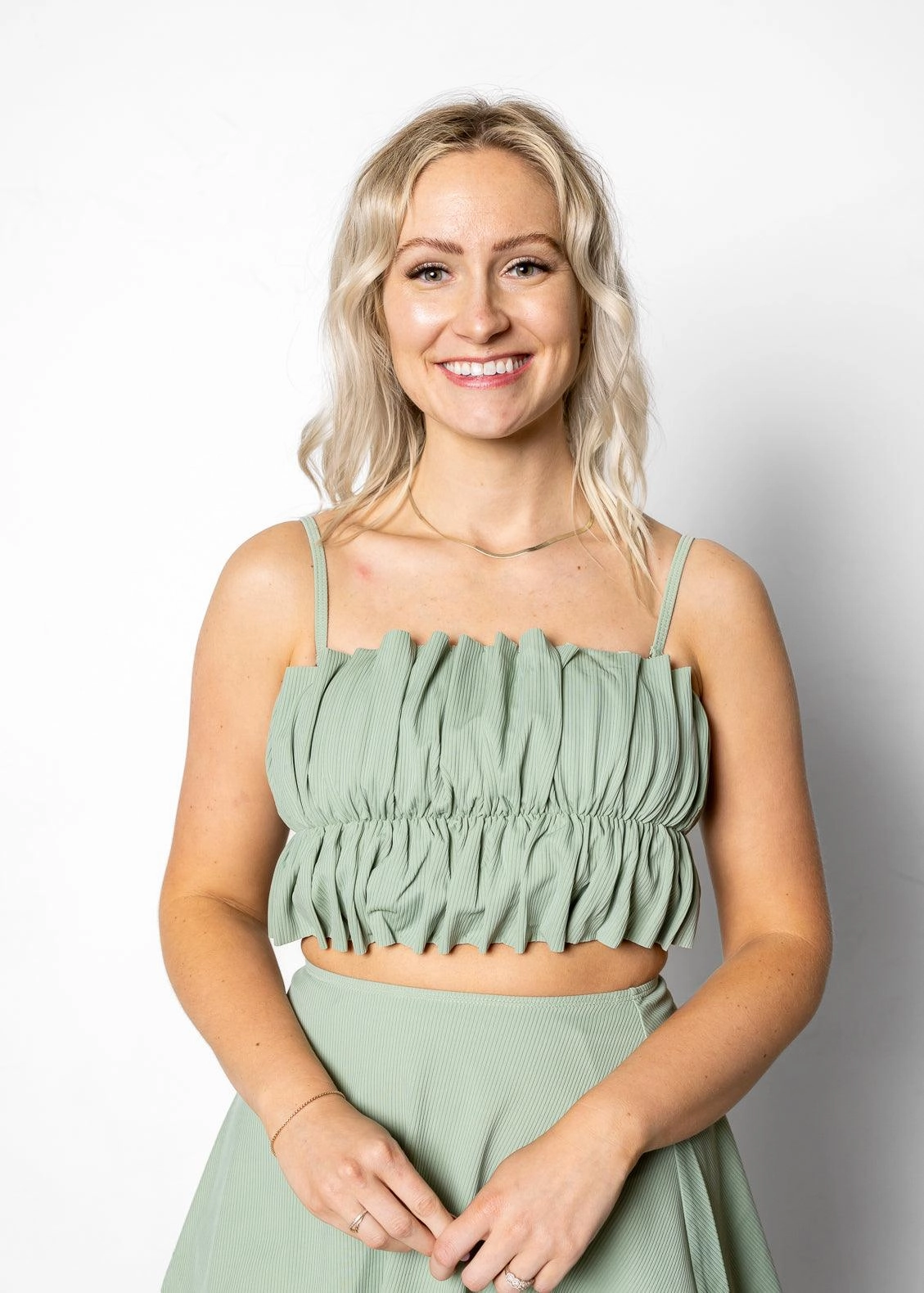 Ribbed Sage | Oversized Ruffle Top
