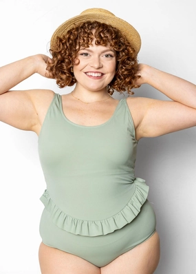Ribbed Sage | Skirted One-Piece