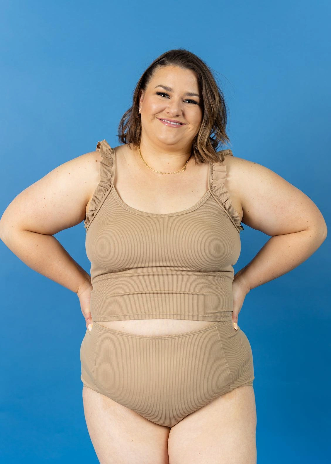 Ribbed Sand Brown | High-Waisted Bottoms