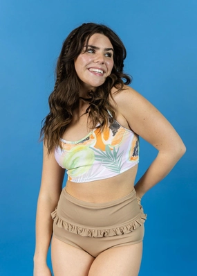 Ribbed Sand Brown | Mid-Ruffle Bottoms