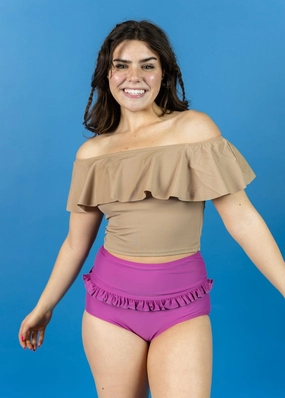 Ribbed Sand Brown | Ruffled Around Top