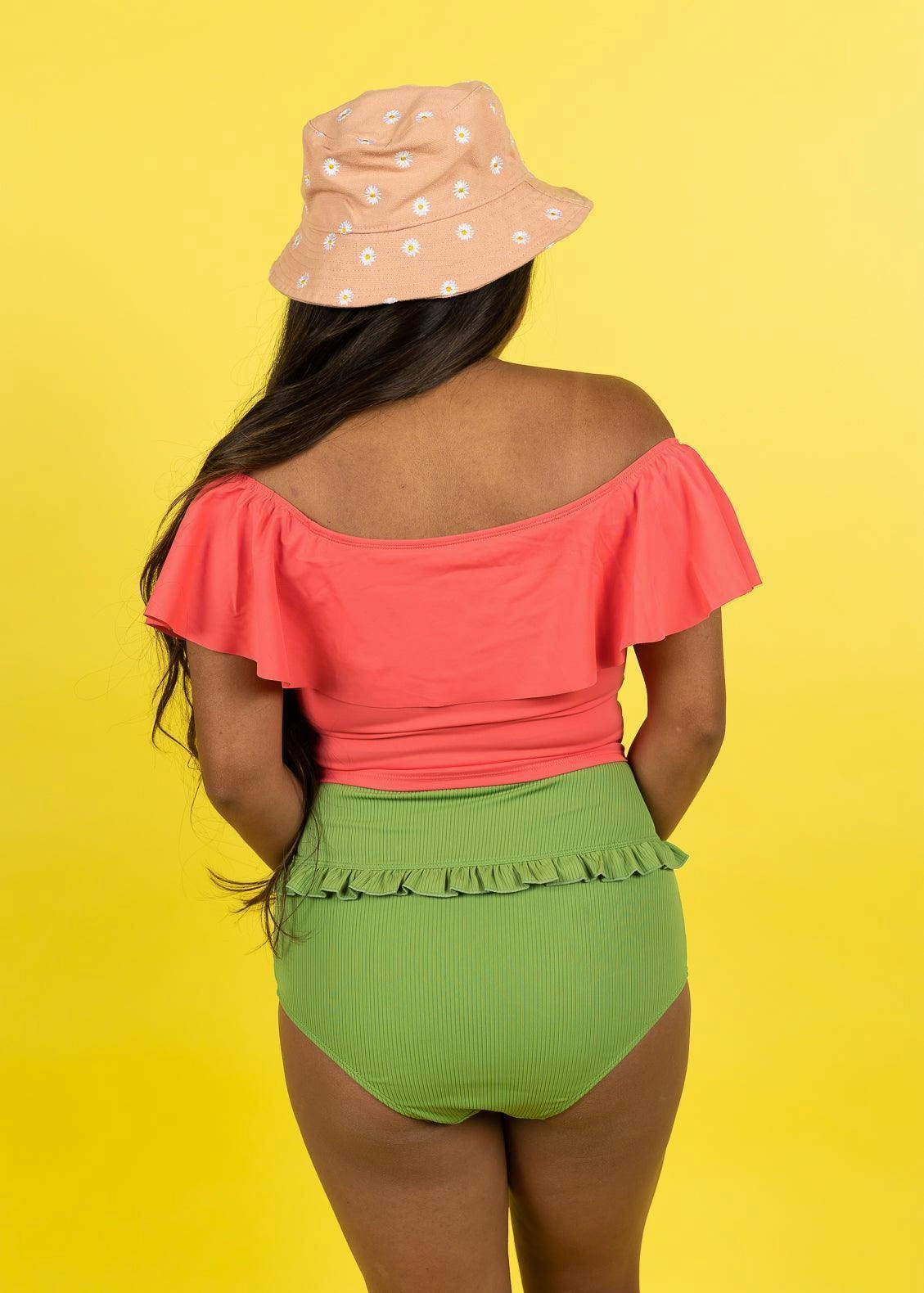 Ribbed Spring Green | Mid-Ruffle Bottoms