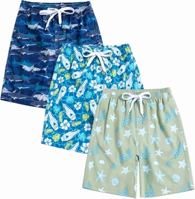 Rolimaka 3 Pack Boy's Swim Trunks Kid Board Shorts with Mesh Lining Youth Swimwear