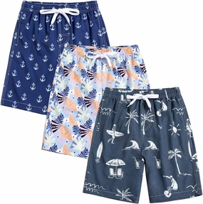 Rolimaka 3 Pack Boy's Swim Trunks Kid Board Shorts with Mesh Lining Youth Swimwear