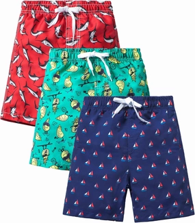 Rolimaka 3 Pack Boy's Swim Trunks Kid Board Shorts with Mesh Lining Youth Swimwear