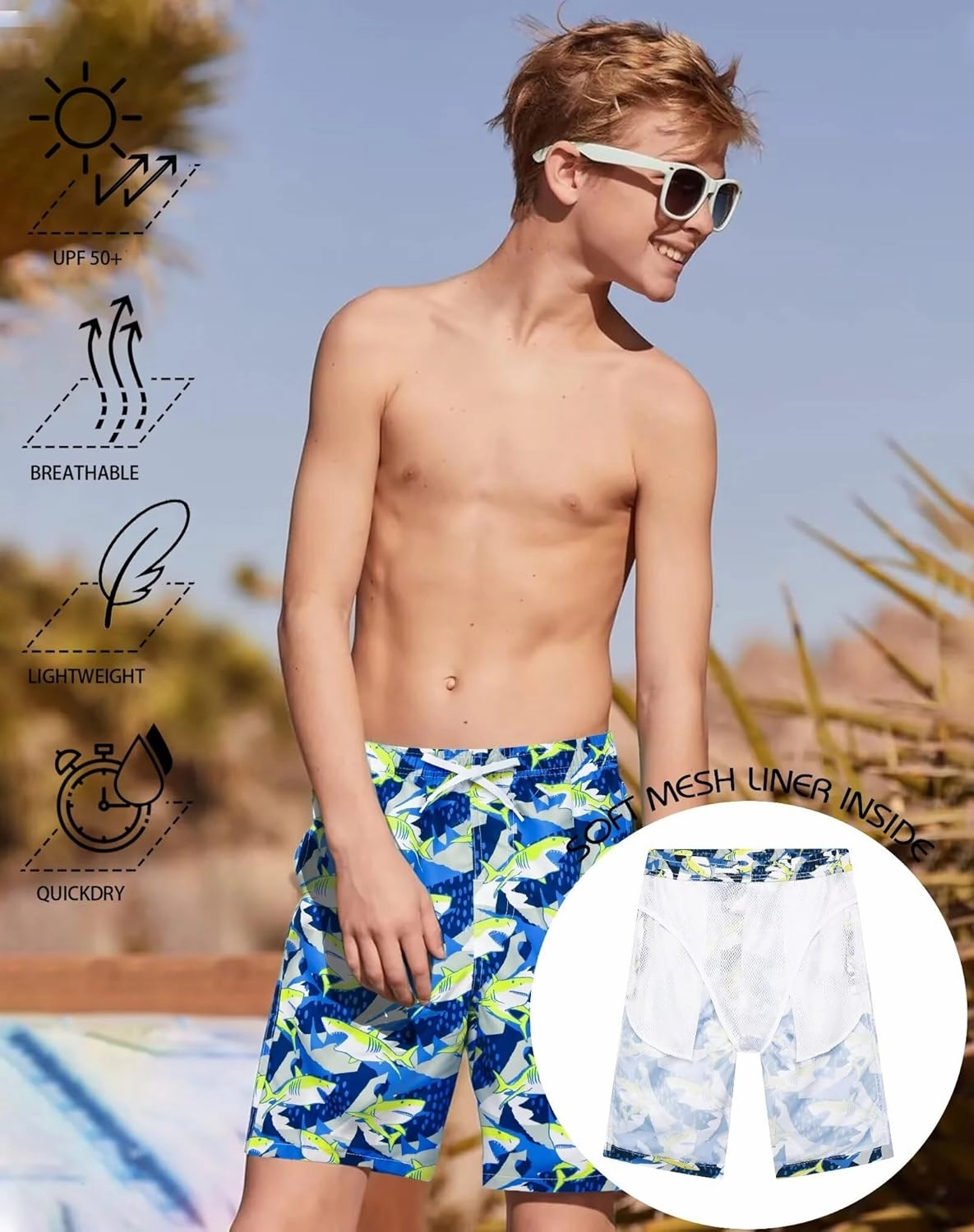 Rolimaka 3 Pack Boy's Swim Trunks Kid Board Shorts with Mesh Lining Youth Swimwear