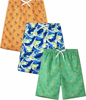 Rolimaka 3 Pack Boy's Swim Trunks Kid Board Shorts with Mesh Lining Youth Swimwear