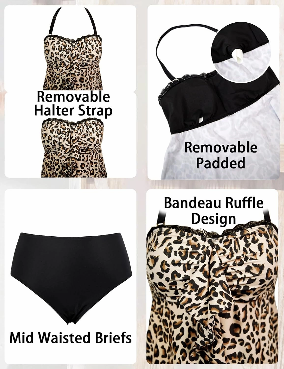 ROSEWE Two Piece Tankini Bathing Suits for Women, Removable Halter Flyaway Swimsuits, Bandeau Top with Briefs