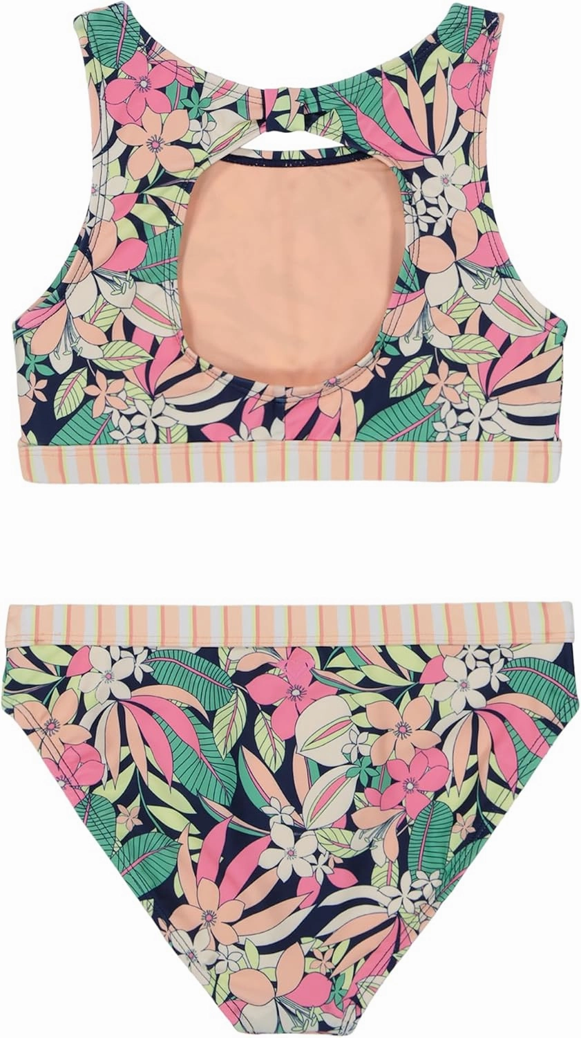 Roxy Girls' Two-Piece Bikini Swimsuit Set, UPF 50  Sun Protection, Quick-Dry Bathing Suit