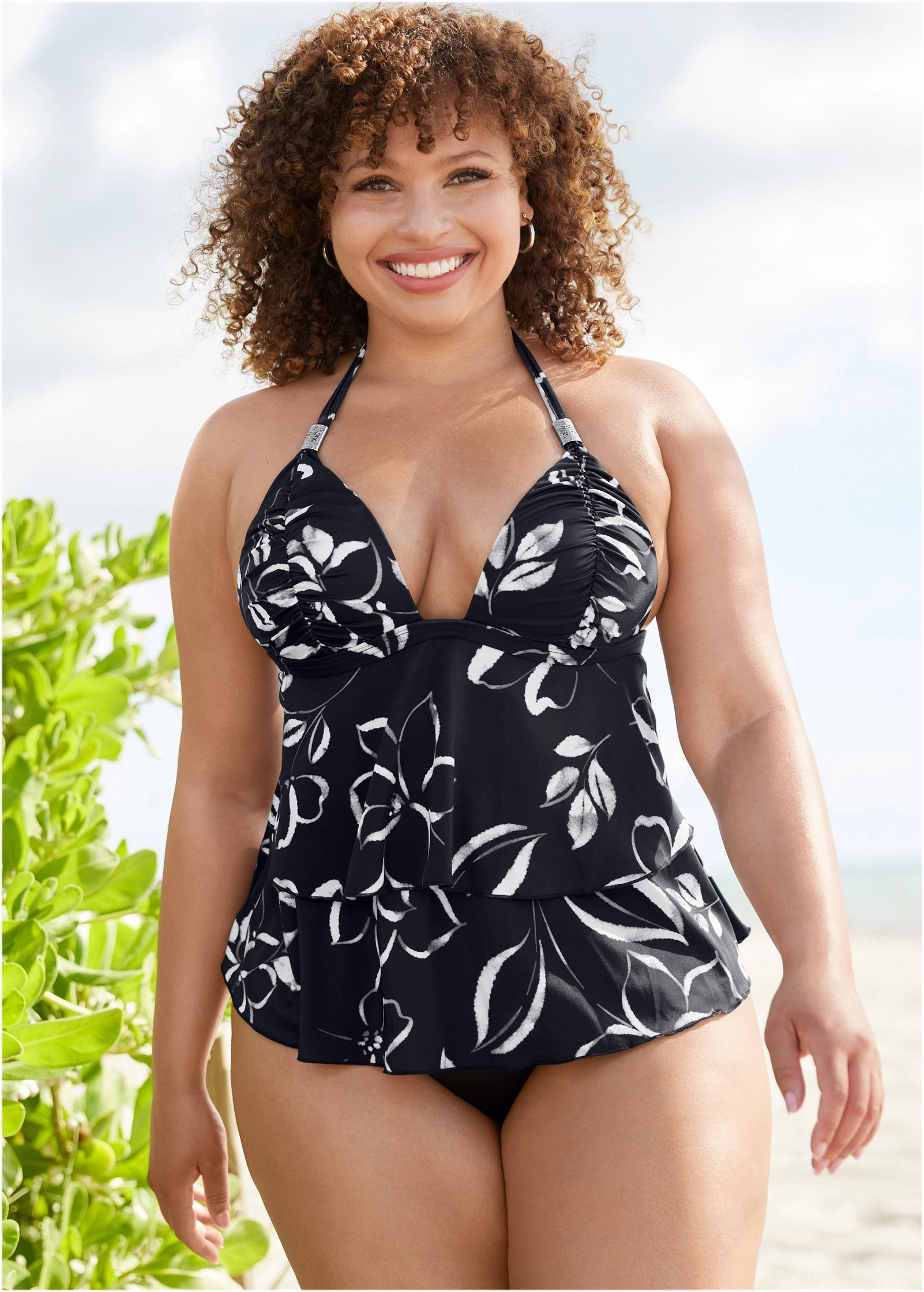 Ruched Goddess Tankini Top - Nighttime Blooms