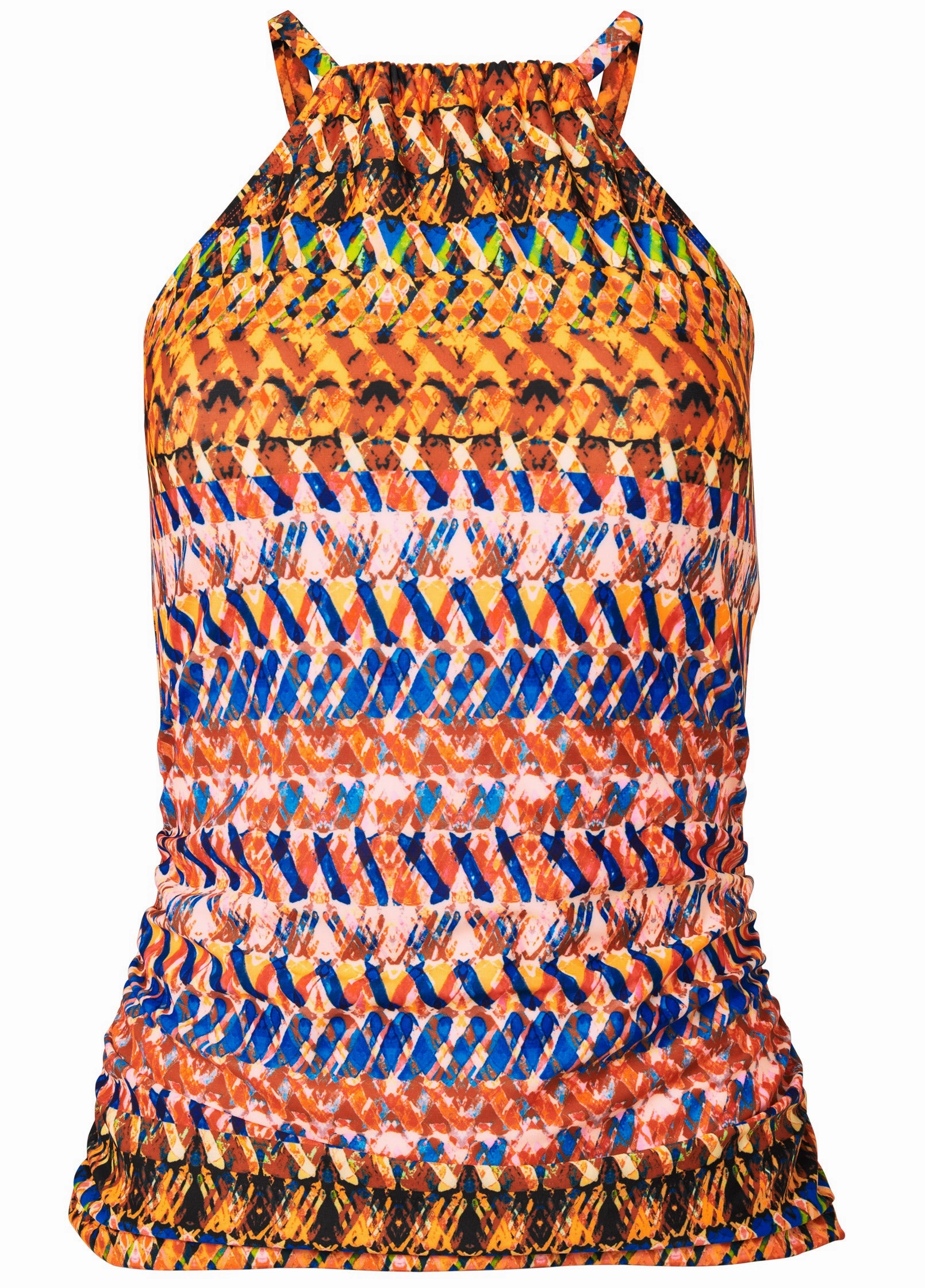 Ruched Side Halter Tankini - Island Stripes