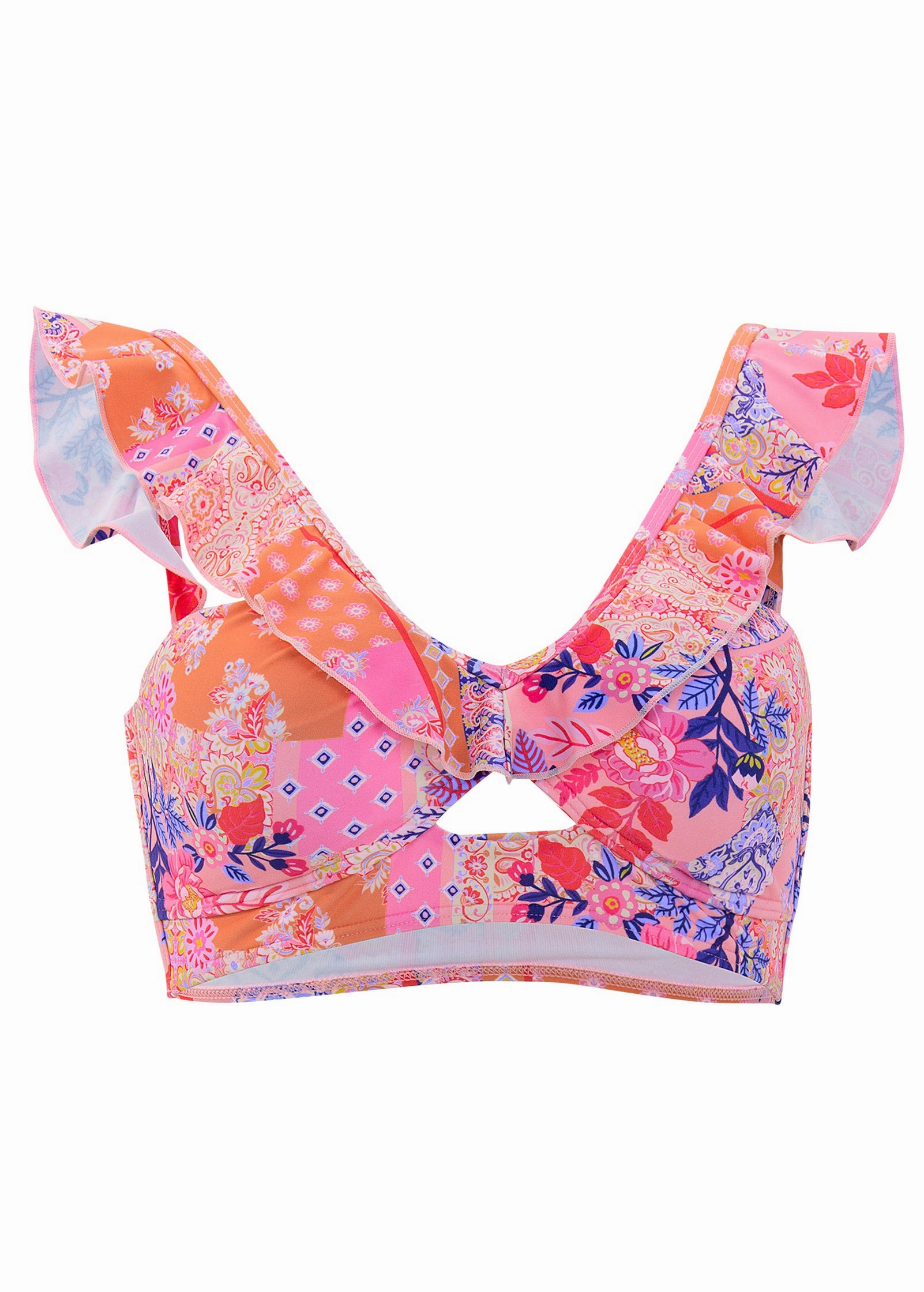 Ruffle Longline Bikini Top - Sunset Medley