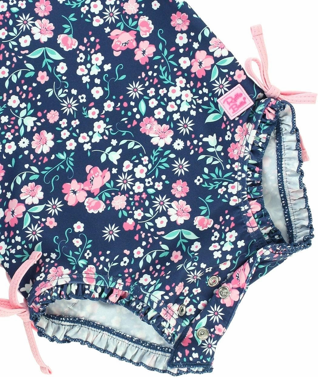 RuffleButts Baby Girls UPF 50  Sun Protection Floral Printed Long Sleeve One Piece Rash Guard Swimsuit with Zipper