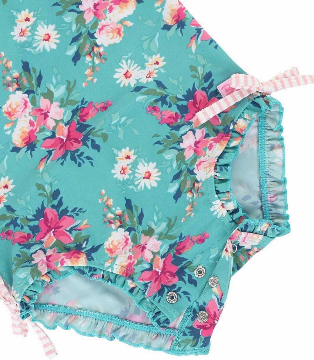 RuffleButts Baby Girls UPF 50  Sun Protection Floral Printed Long Sleeve One Piece Rash Guard Swimsuit with Zipper