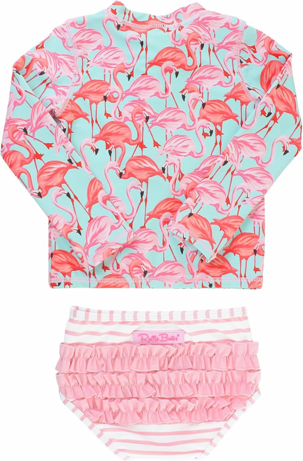 RuffleButts? Baby/Toddler Girls Long Sleeve Rash Guard 2 Piece Swimsuit Set w/UPF 50  Sun Protection with Zipper
