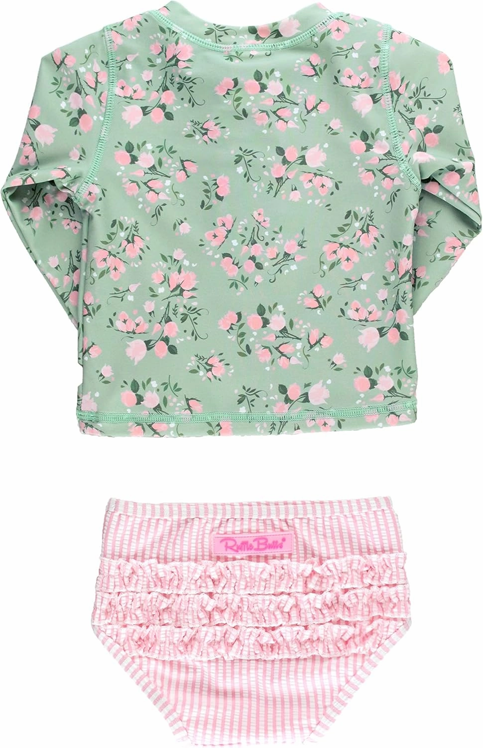 RuffleButts? Baby/Toddler Girls Long Sleeve Rash Guard 2 Piece Swimsuit Set w/UPF 50  Sun Protection with Zipper