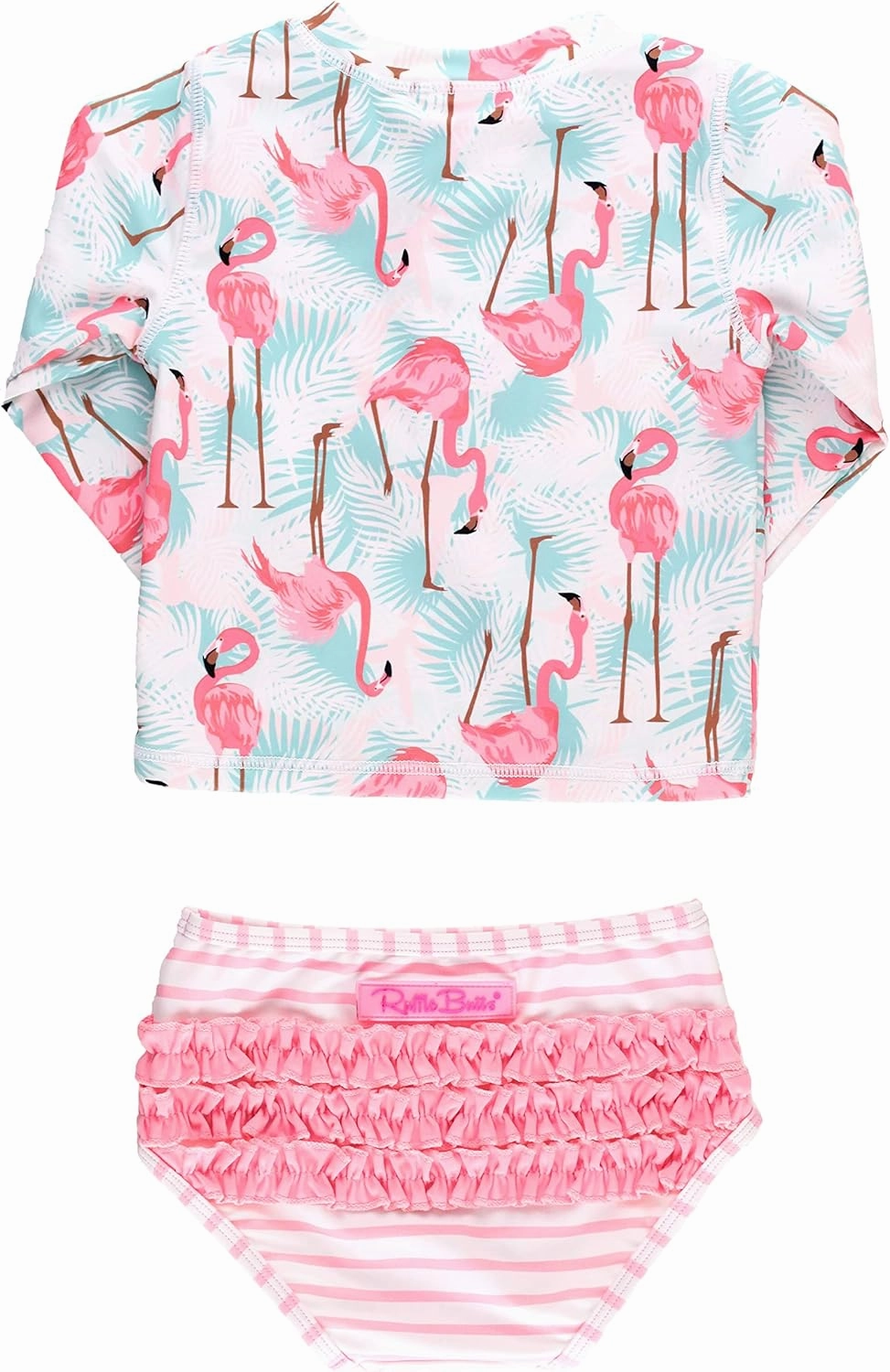 RuffleButts? Baby/Toddler Girls Long Sleeve Rash Guard 2 Piece Swimsuit Set w/UPF 50  Sun Protection with Zipper