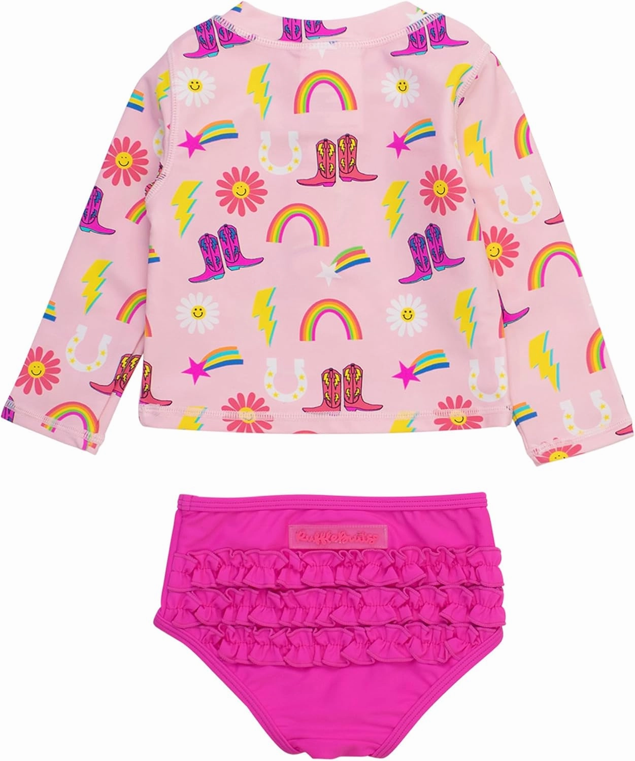 RuffleButts? Baby/Toddler Girls Long Sleeve Rash Guard 2 Piece Swimsuit Set w/UPF 50  Sun Protection with Zipper