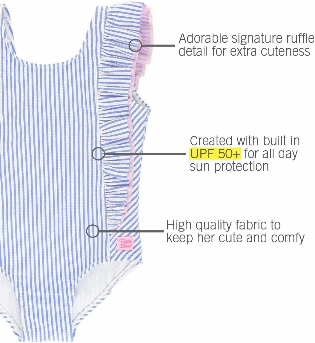 RuffleButts? Baby/Toddler Girls Ruffle Strap One Piece Swimsuit w/UPF 50  Sun Protection