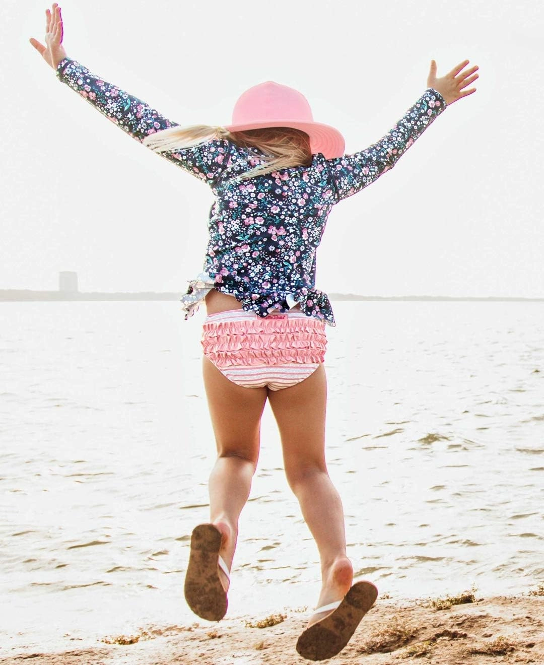 RuffleButts Baby/Toddler Girls Scalloped Long Sleeve Rash Guard 2-Piece UPF50  Sun Protected Swimsuit