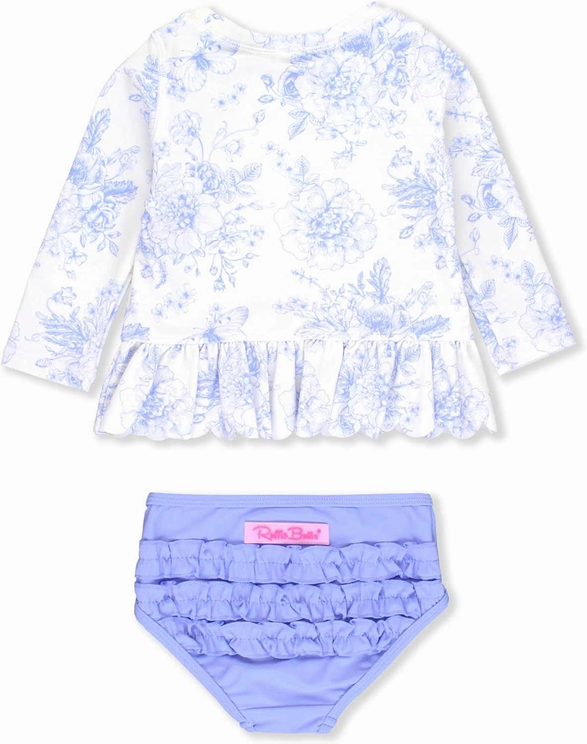 RuffleButts Baby/Toddler Girls Scalloped Long Sleeve Rash Guard 2-Piece UPF50  Sun Protected Swimsuit