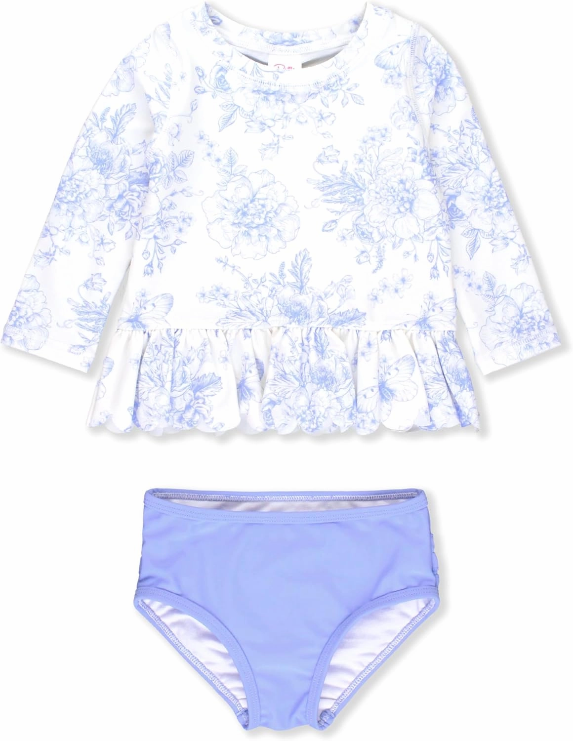 RuffleButts Baby/Toddler Girls Scalloped Long Sleeve Rash Guard 2-Piece UPF50  Sun Protected Swimsuit