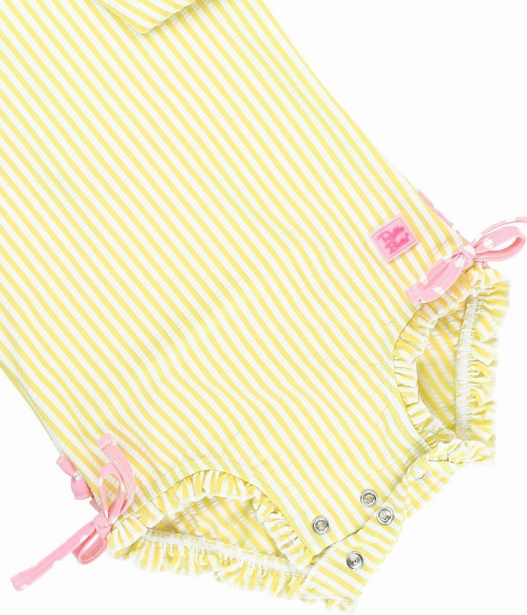 RuffleButts Baby/Toddler Girls Seersucker Long Sleeve One Piece Rash Guard Swimsuit with UPF 50  Sun Protection