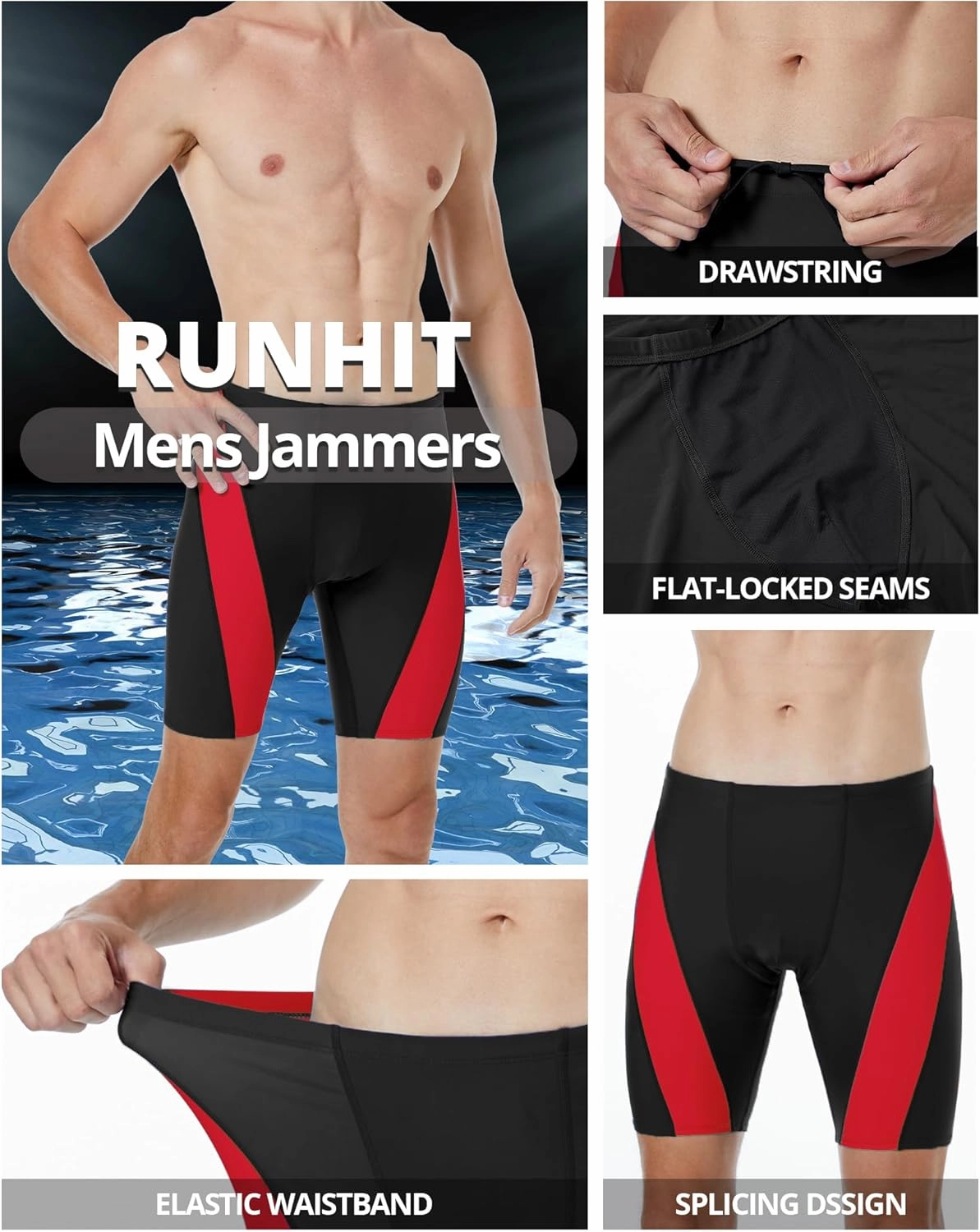 Runhit Men's Swim Jammers Competitive Swim Racing Team Swimsuit Quick Dry Athletic Swimming Shorts UPF 50 