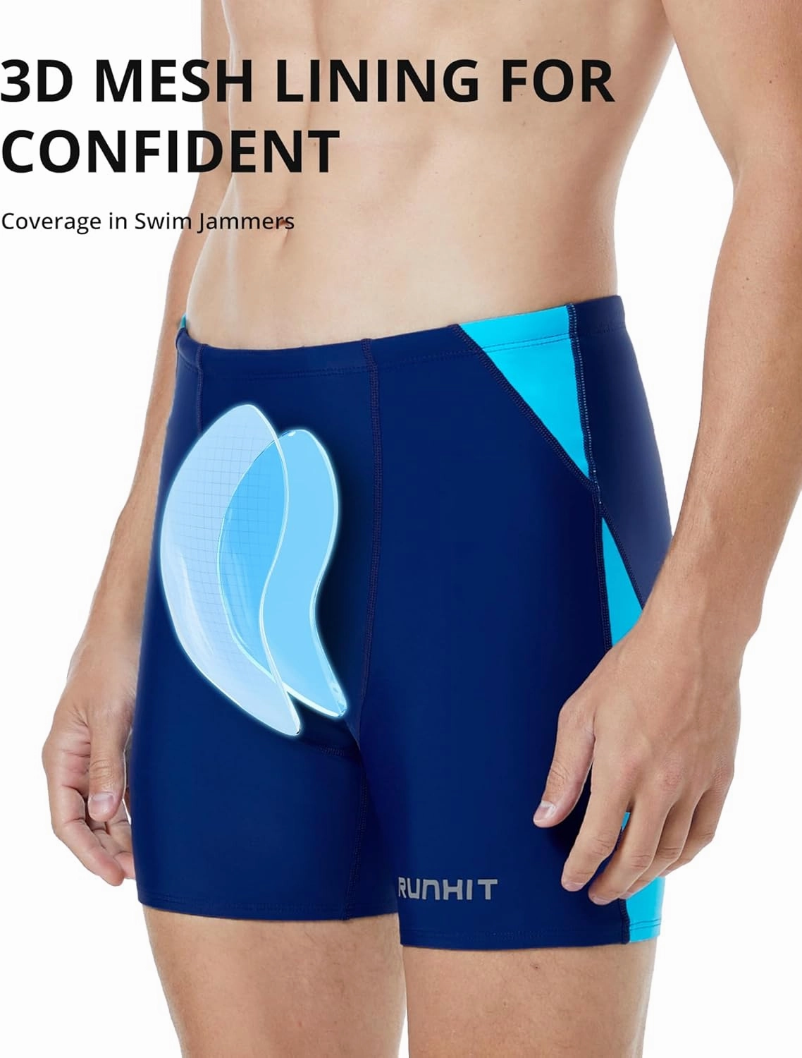 Runihit Men's Square Leg Swim Jammers Quick Dry Athletic Brief Swimsuit UFP 50  Compression Swimming Shorts