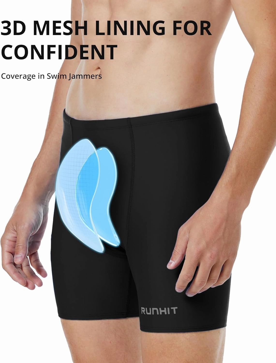 Runihit Men's Square Leg Swim Jammers Quick Dry Athletic Brief Swimsuit UFP 50  Compression Swimming Shorts